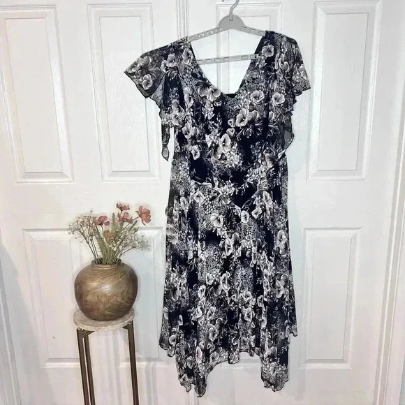 VTG Signature Robbie Bee Womens Floral Asymmetrical Midi Dress 14W Fairy Goth - Picture 4 of 14